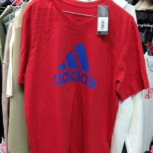Adidas Men's Red Tee with Blue Logo